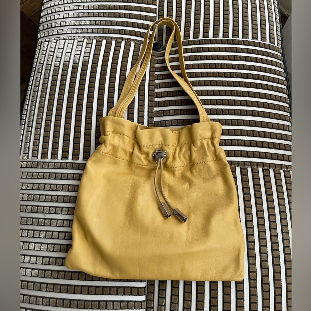 Salvatore Ferragamo Small Yellow Leather Draw String Bag